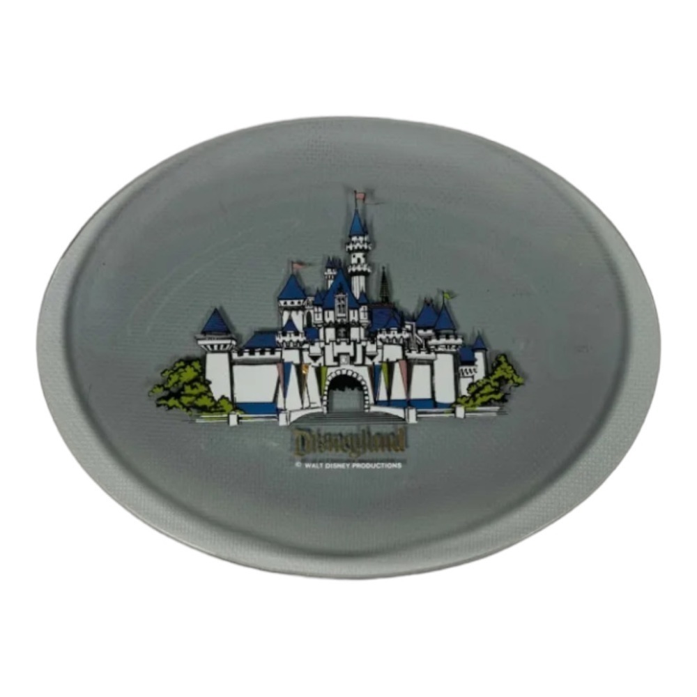 Vintage Walt Disney Grey Glass Souvenir Plate of Disneyland Princess Castle